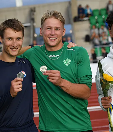 Medaljörerna på herrarnas höjdhopp.