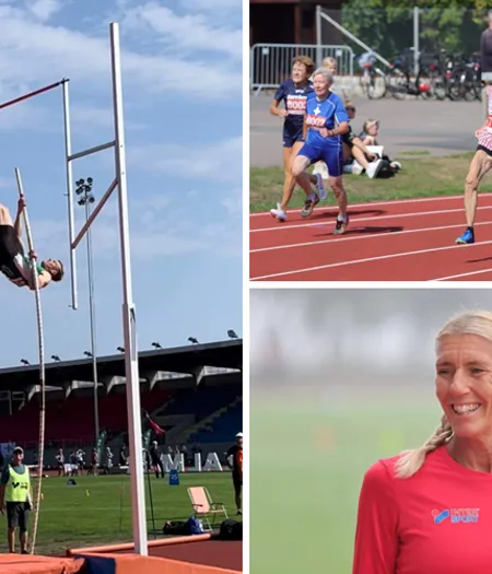 Oscar Janson (till vänster), Ulla Littenheim (löpande) och Jenny Rosén stod för mycket fina prestationer på veteran-SM i Kalmar.