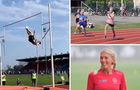 Oscar Janson (till vänster), Ulla Littenheim (löpande) och Jenny Rosén stod för mycket fina prestationer på veteran-SM i Kalmar.