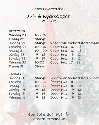 Jul- och nyårsöppet i Sätra Friidrottshall 2025/25